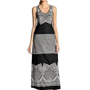 MSK Black White Geometric Stripe Print Gold Chain Sleeveless Maxi Dress S NWT